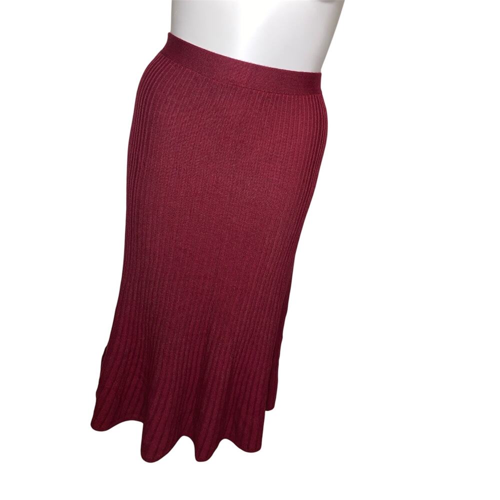 Ninety Clothing Co Burgundy Ribbed Knit Midi Skirt Women’s 1X Stretch Pull-On